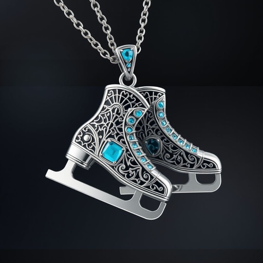 Pendant silver with stylized ice figure skating skates. Remove boots and leave only lowest part of skates. Add turquoise
