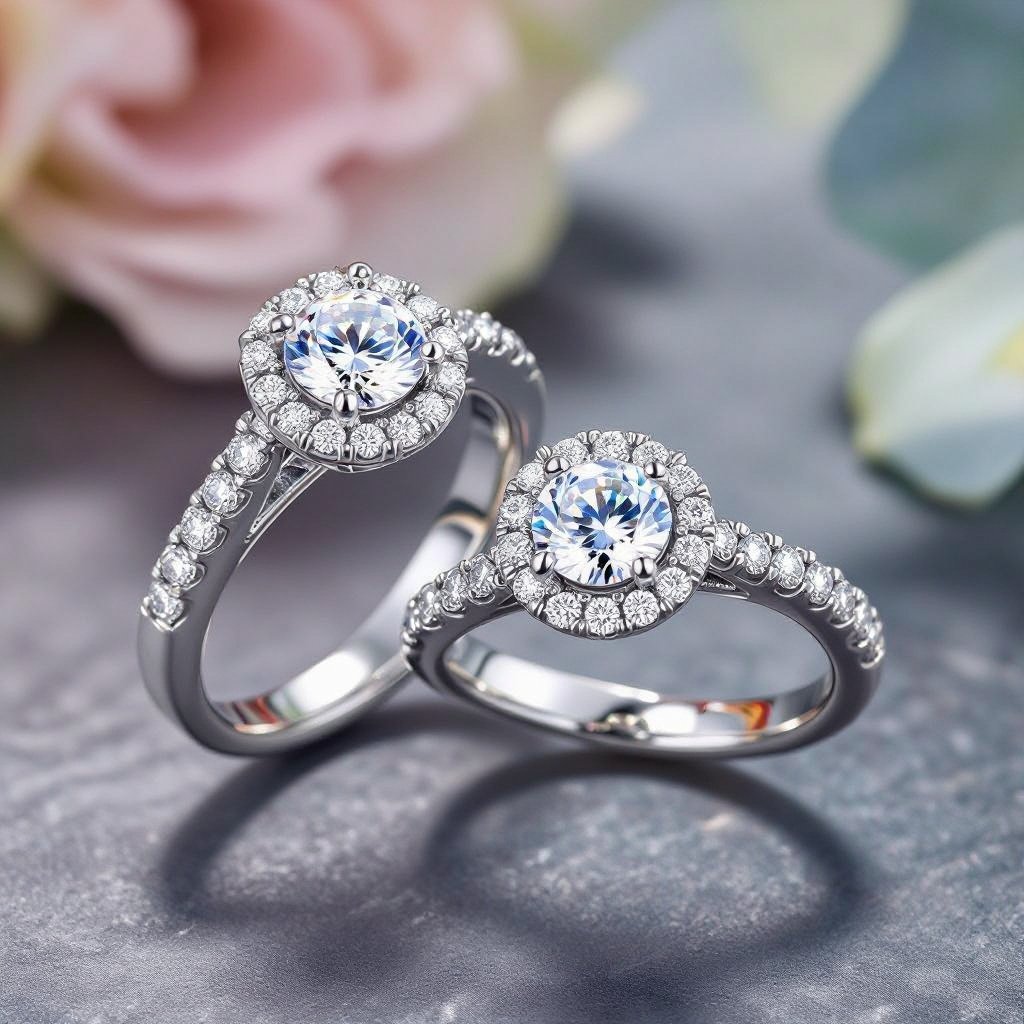 Twins rings that complement each other and there’s a Damond in middle   