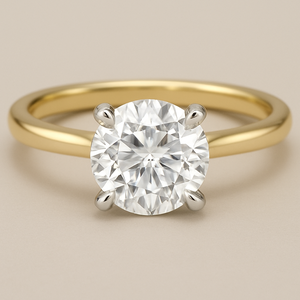 I’d like to see how my engagement ring center stone would look as a solitaire on a gold band, platinum prongs/basket