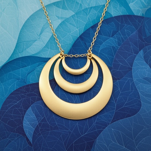 Подвеска из трех полумесяцев из матового неровного светлого золота с узорами соединенных цепочкой сверху самый широкий полукруг дальше средний и снизу самый маленький