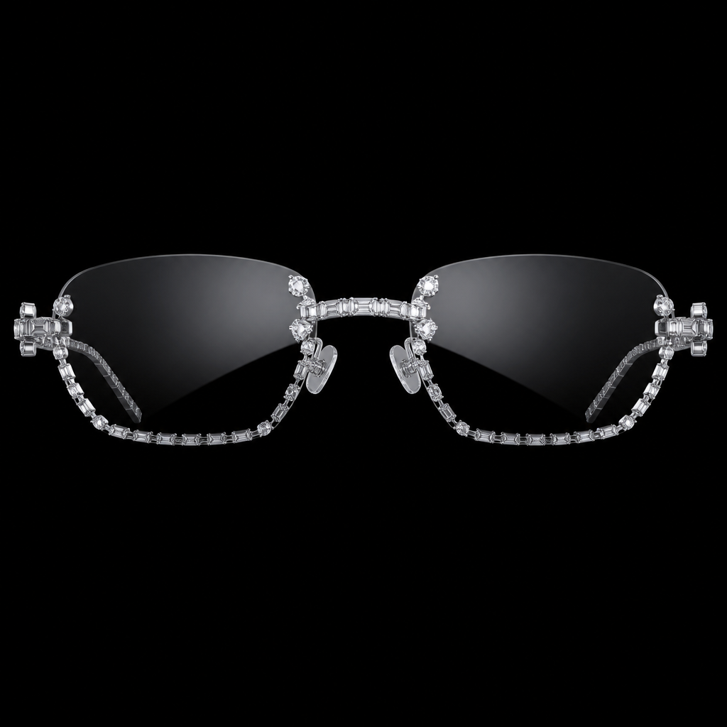Diamond eye glasses
photorealistic jewelry design, Diamond eye glasses , just the design no text