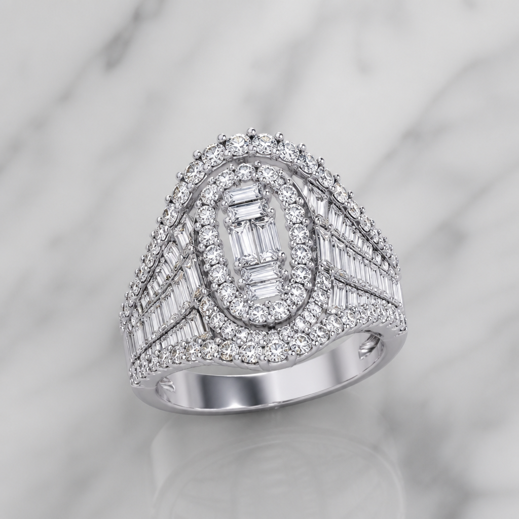 A cocktail women's ring made of silver with diamond stones suitable for engagement
photorealistic jewelry design, A cocktail women's ring made of silver with diamond stones suitable for engagement, cocktail style, just the design no text