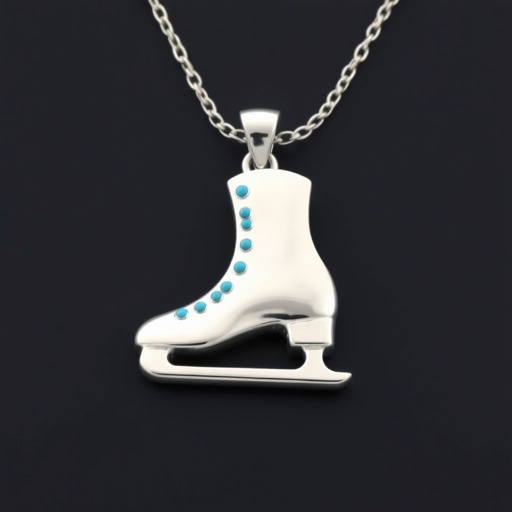 Pendant silver with stylized ice figure skating single skate  . Remove boots and leave only lowest part of skates. Add turquoise