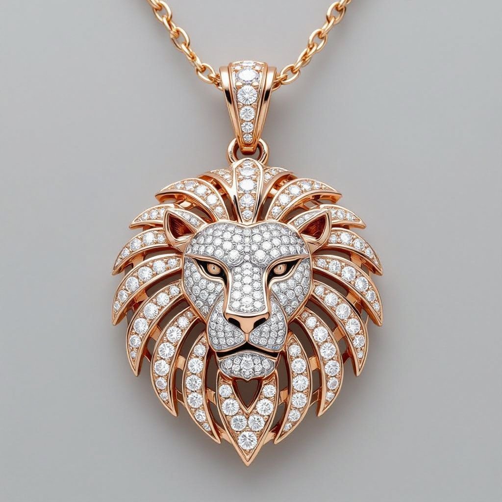 Geomatric leather of rose abd ehite gold lion pendant set of the collection of voulume and structure shapes