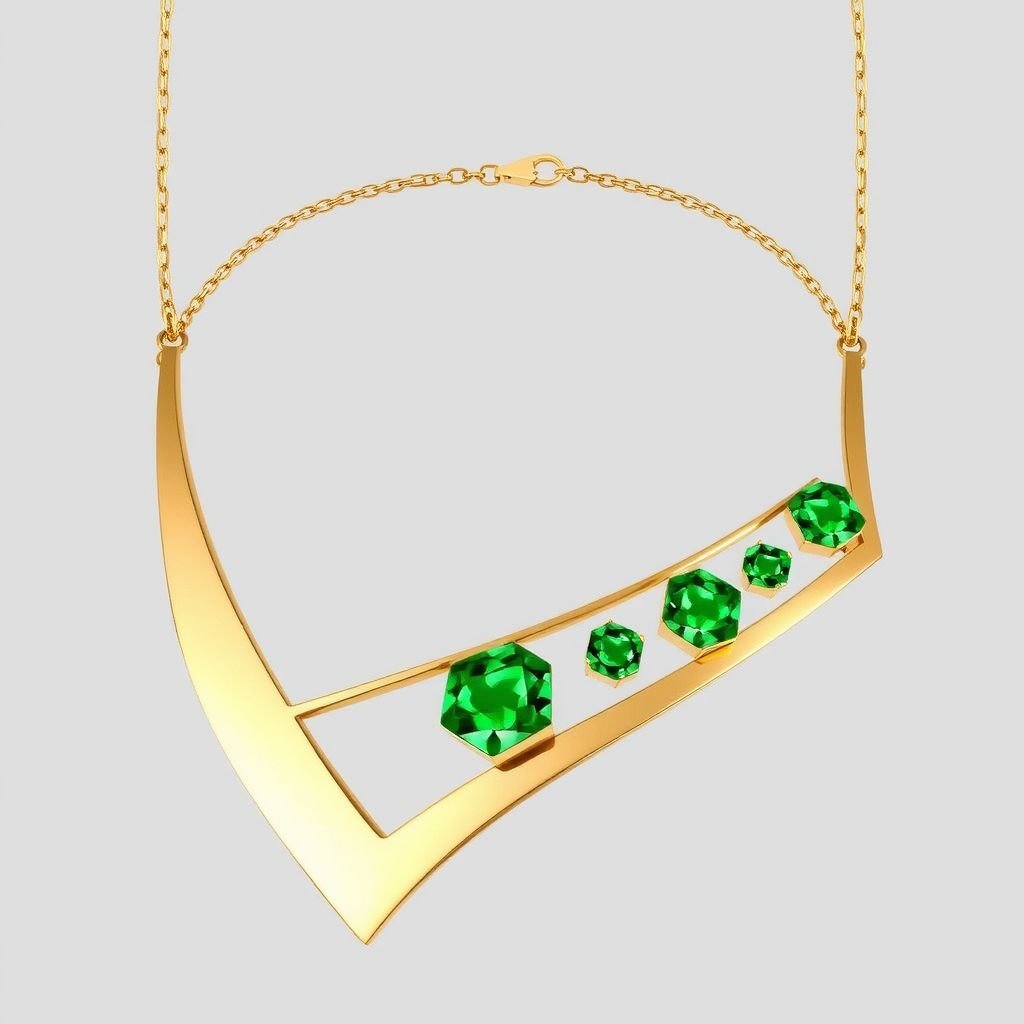 Necklace golden and green diamond