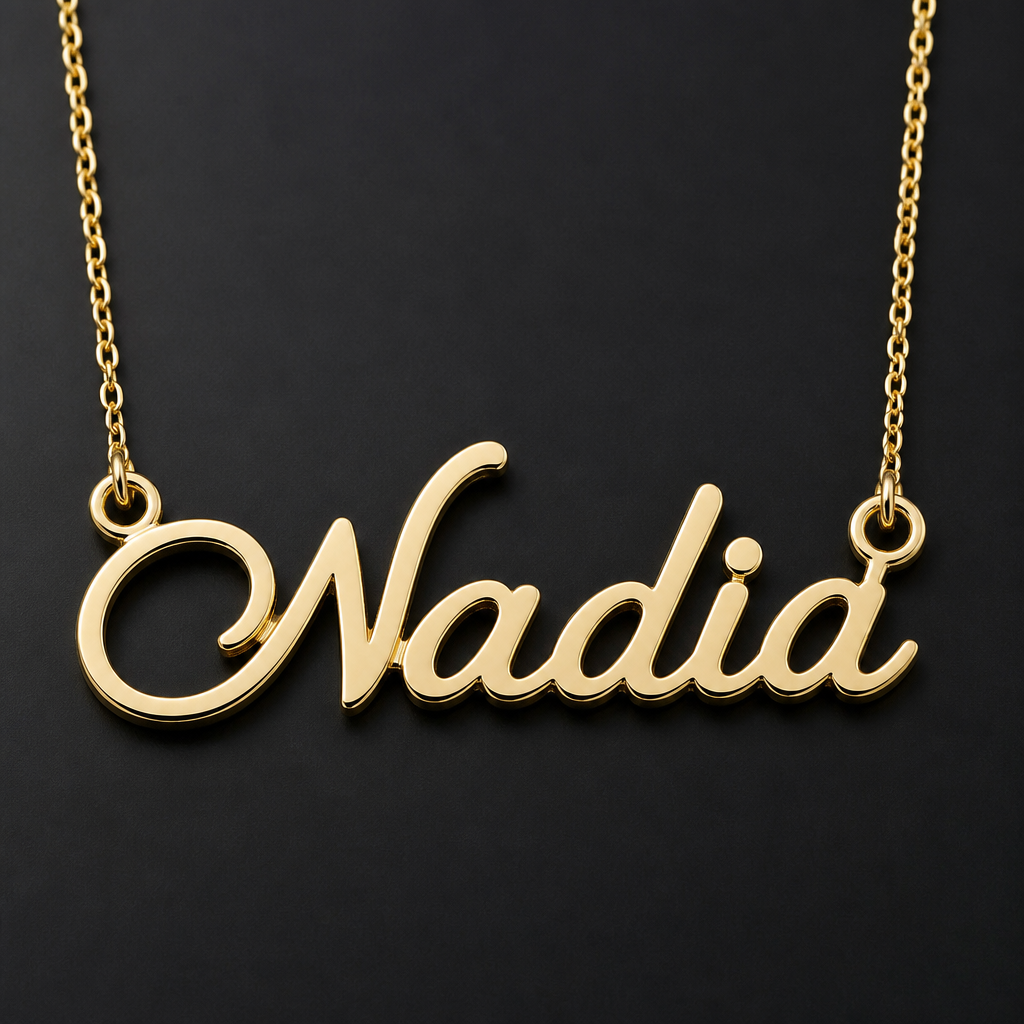 . Refinement: pendant name Nadia written in cursive
photorealistic jewelry design, . Refinement: pendant name Nadia written in cursive, just the design no text