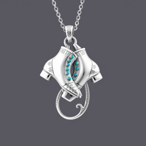 Pendant silver of stylized ice figure skating skates. Then remove boots and leave only lowest part of skates. Add turquoise