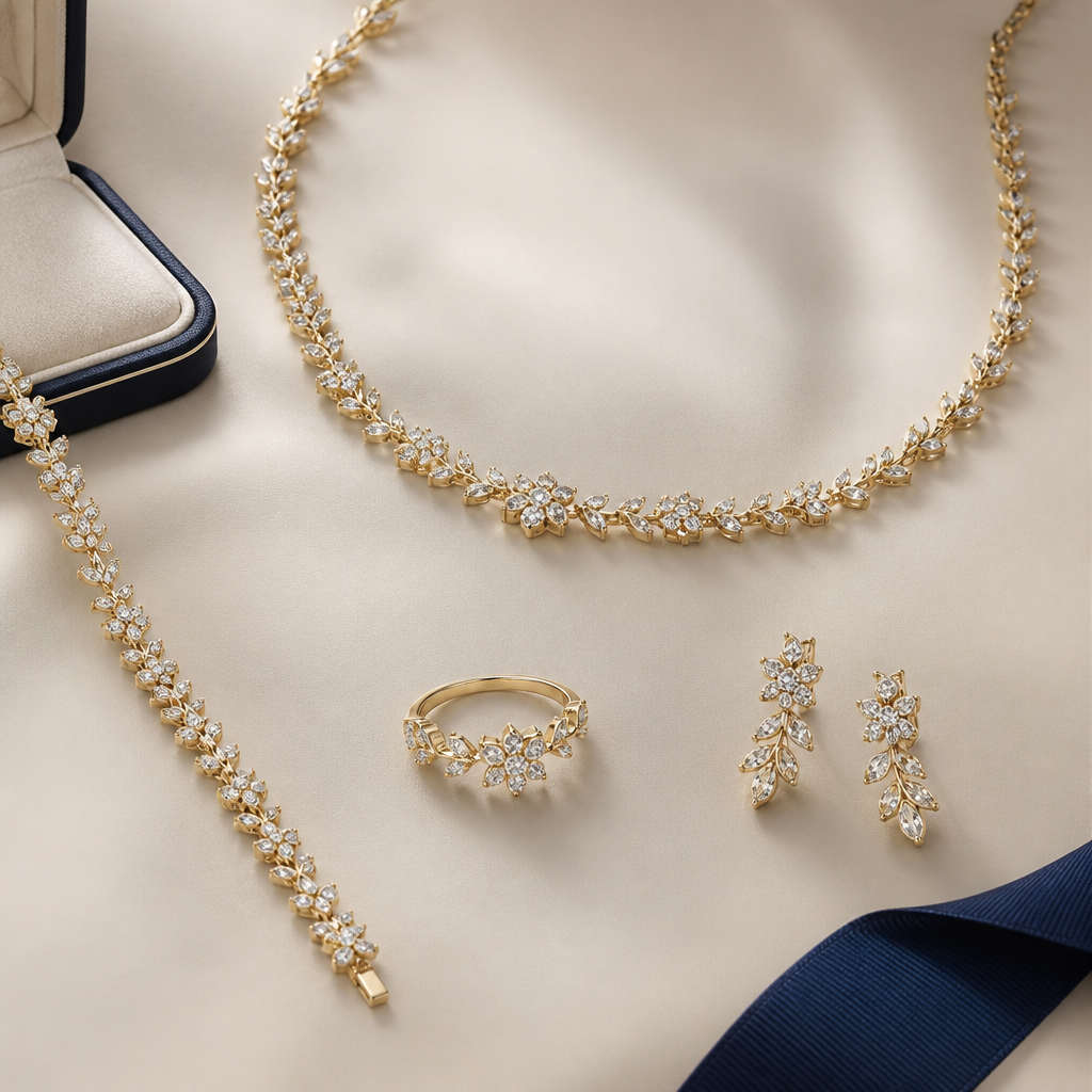 A tennis women's necklace made of gold, detailed and decorative, moderately ornate. make ring and earrings and bracelete with it in the same desing and make it in Chaumet brand style
photorealistic jewelry design, A tennis women's necklace made of gold, detailed and decorative, moderately ornate. make ring and earrings and bracelete with it in the same desing and make it in Chaumet brand style, tennis style, just the design no text
