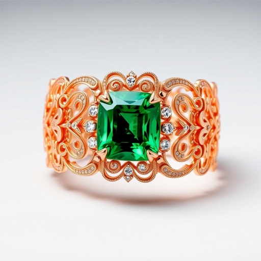 A green emerald cushion cut, with VVS clarity and 20 carat rose gold bracelet