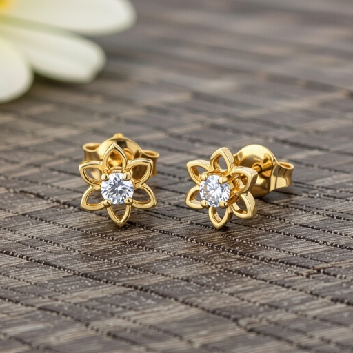 Пуссеты винтовой замок маленький лотос плоский с маленьким фианитом по центру