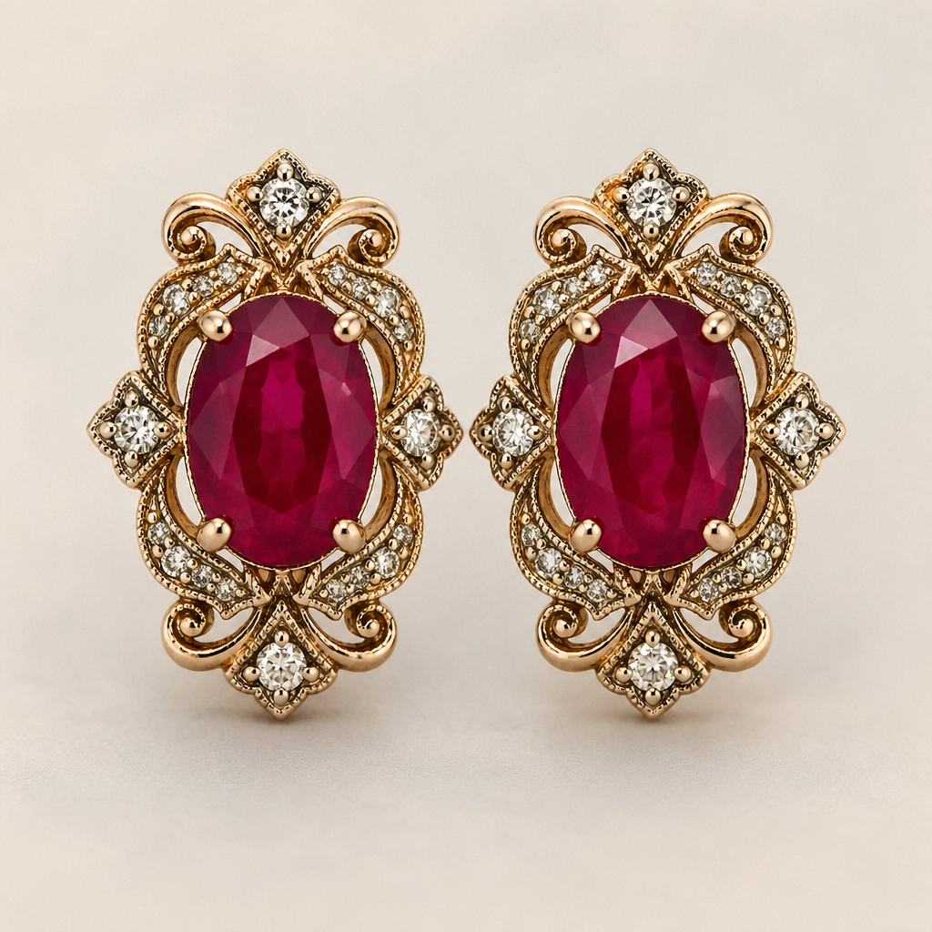 Ruby oval earrings
photorealistic jewelry design, Ruby oval earrings , vintage style, just the design no text