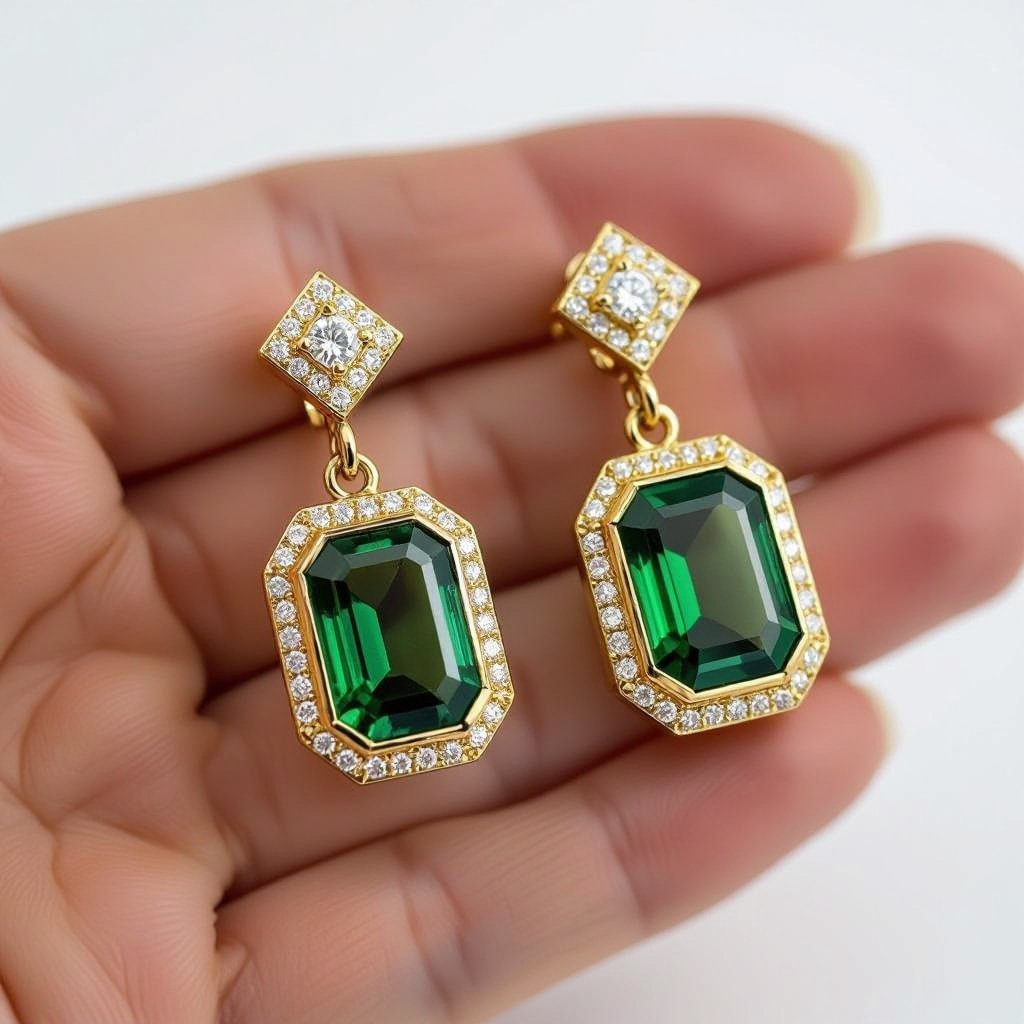 Green sapphire dangle earrings with diamond 