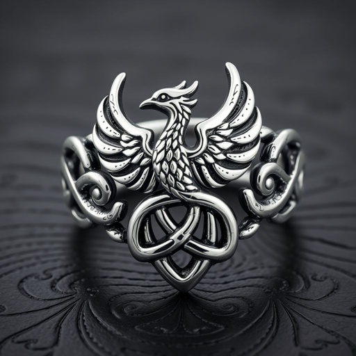 A sterling silver segnit ring with a Celtic phoenix and trinity knot symbol on it 