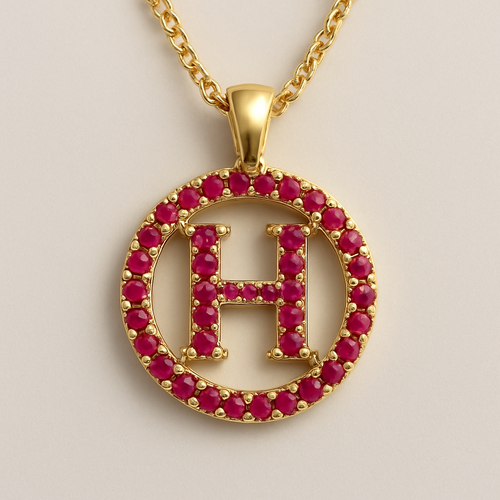 ruby pendant with H letter 