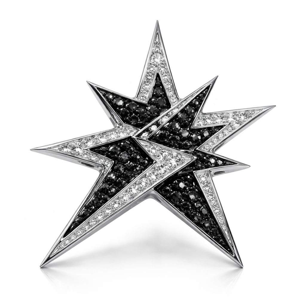 Unique modern edgy Unique design of edges and bold shapes of nice unique star with black diamonds and white diamonds of white background