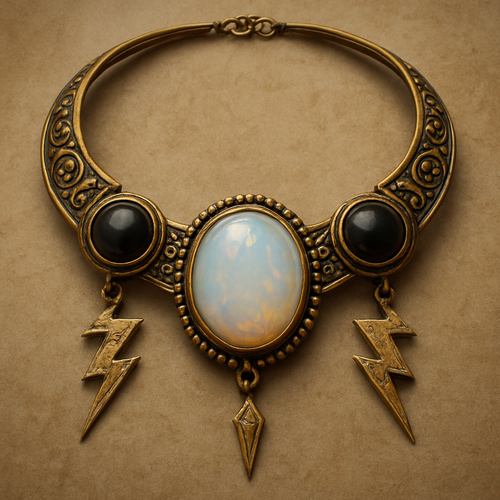 Opalite and onyx collar with gold lightening bolts