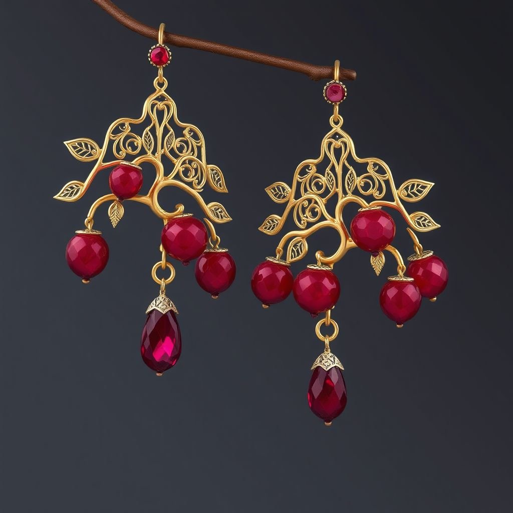 Earrings inspired by apples red roby falling from tree as the ear is the tree