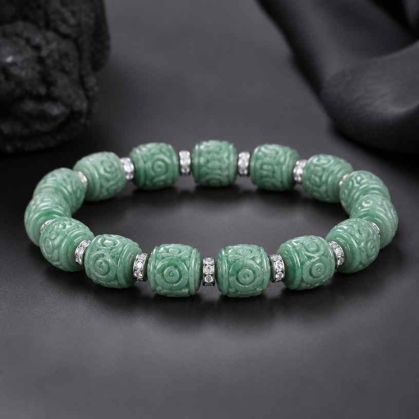 A gothic women's bracelet with diamond stones, ultra-minimalist, very simple and clean, understated, no embellishments. Create a 6-inch bracelet or bangle using the 12 beads shown in the attached picture. Each bead is 9.7 millimeters long.
using the attached image as a visual reference, create A gothic women's bracelet with diamond stones, ultra-minimalist, very simple and clean, understated, no embellishments. Create a 6-inch bracelet or bangle using the 12 beads shown in the attached picture. Each bead is 9.7 millimeters long.. photorealistic, just the design no text