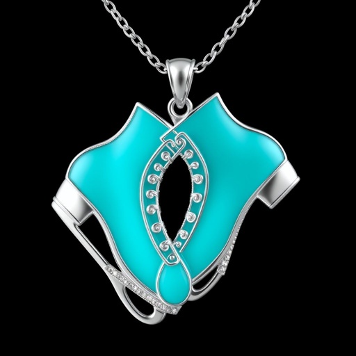 Silver pendant in the shape of figure skating blades . Remove boots and color one blade only of turquoise