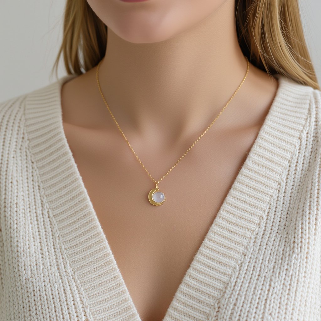 Луна полумесяцем и маленький в виде кристала лунный камень подвеска