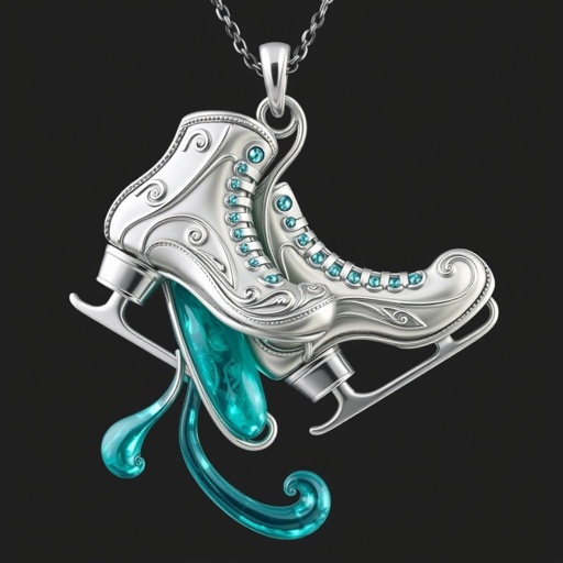 Pendant silver with stylized ice figure skating skates. Remove boots and leave only lowest part of skates. Add turquoise