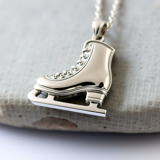 Silver Pendant shape one ice skate with turquoise stripe inside the low thin part blade