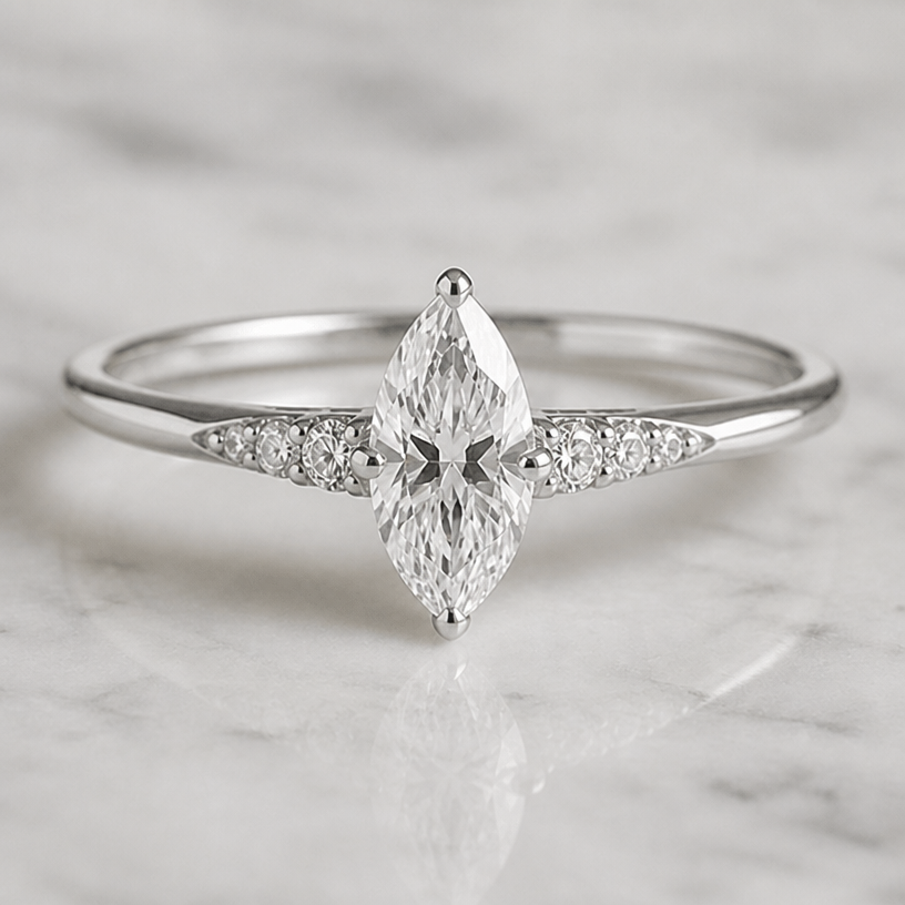 Silver and the main diamond be a little bigger
edit the attached jewelry design with these instructions: Silver and the main diamond be a little bigger. keep it photorealistic, just the design no text