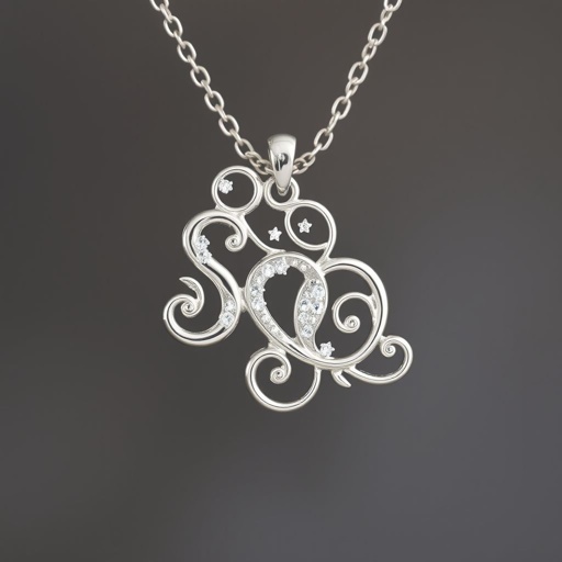 silver necklace with the pendant in letter SQ in a unique way with white  stones. Make it cuter