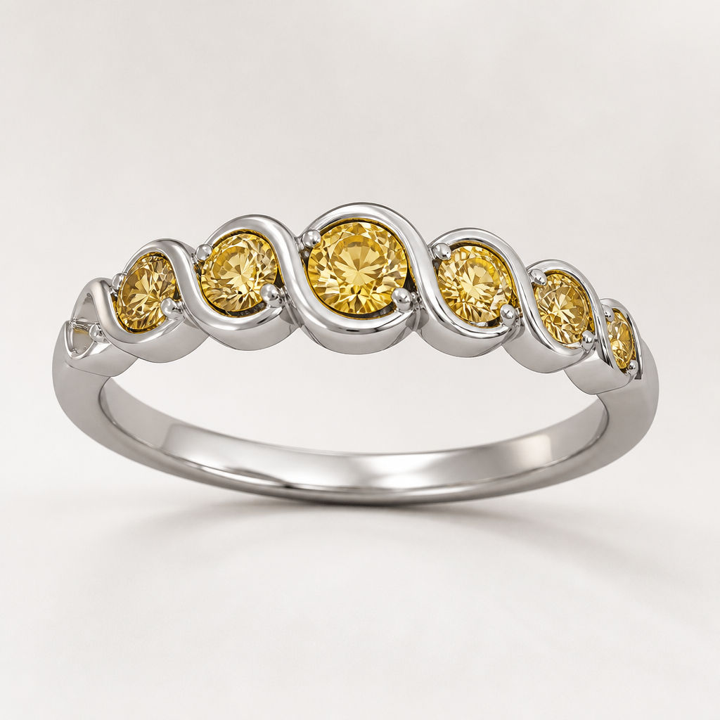 A ring with round yellow diamonds
photorealistic jewelry design, A ring with round yellow diamonds, modern style, just the design no text