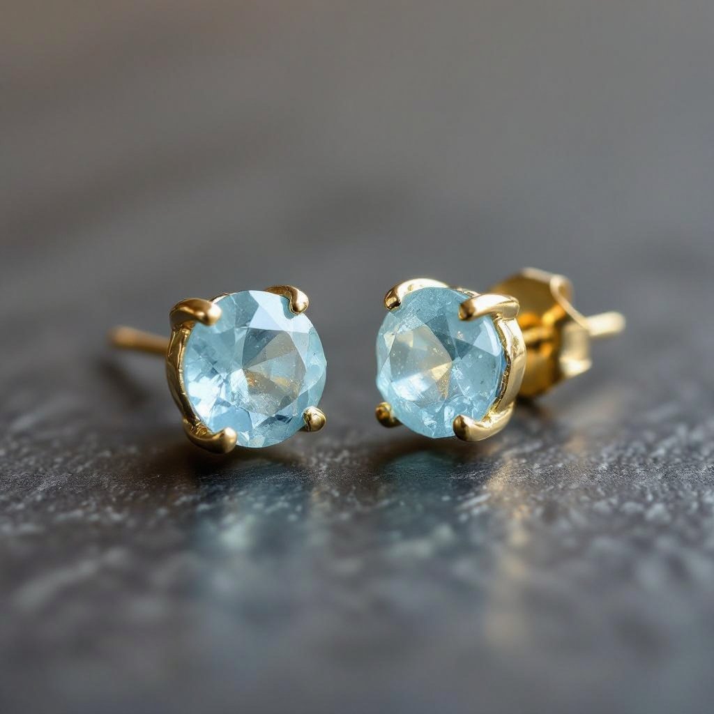 Серьги в виде небольшого кристалла необработанного бледного аквамарина в виде длинного кристалла