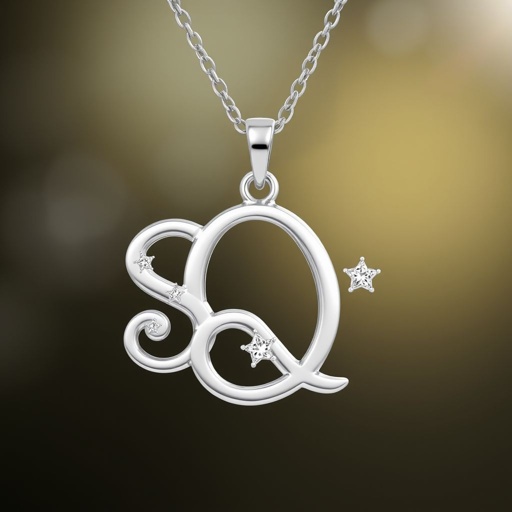 silver necklace with the pendant in letter SQ in a unique way with white  stones. Make it cute