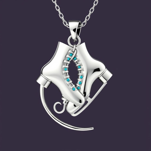 Pendant silver with stylized ice figure skating skates. Remove boots and leave only lowest part of skates. Add turquoise