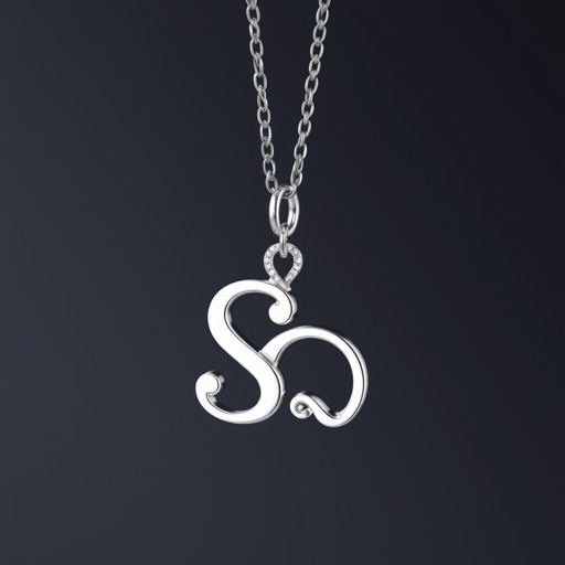 silver necklace with the pendant in conjoined letters SQ with white  stones. Make it cute and simple 