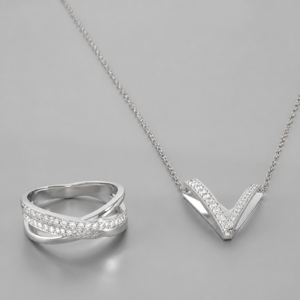 A women's ring. diamond necklace
photorealistic jewelry design, A women's ring. diamond necklace, modern style, just the design no text