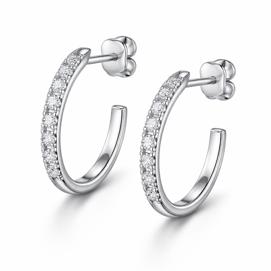 Design me a 1.5 mm white gold earring, 3/4 hoop shape