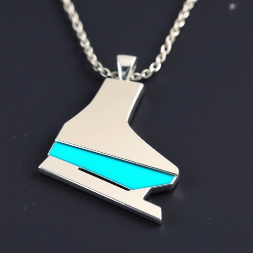 Silver Pendant shape one ice skate with turquoise stripe inside the low thin part blade