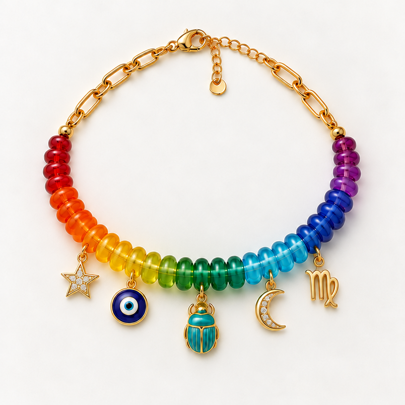 Add a star and Virgo charm
edit the attached jewelry design with these instructions: Add a star and Virgo charm. keep it photorealistic, just the design no text