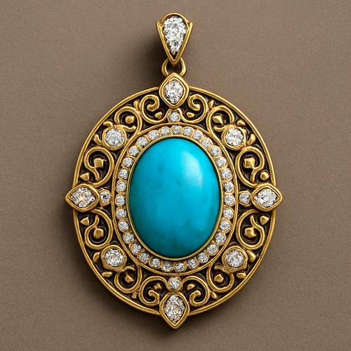 oval turquise pendant usingg pear marquise round diamond