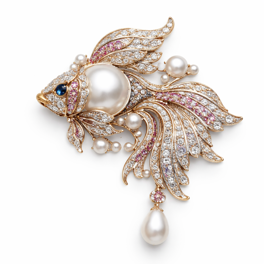 Pearl fish brooch