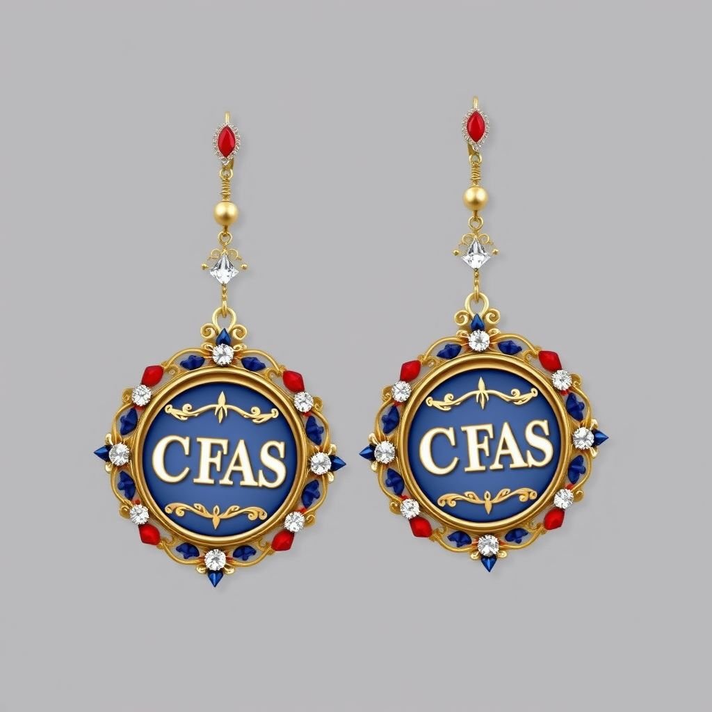 Red white and blue medal earrings that says CFAS