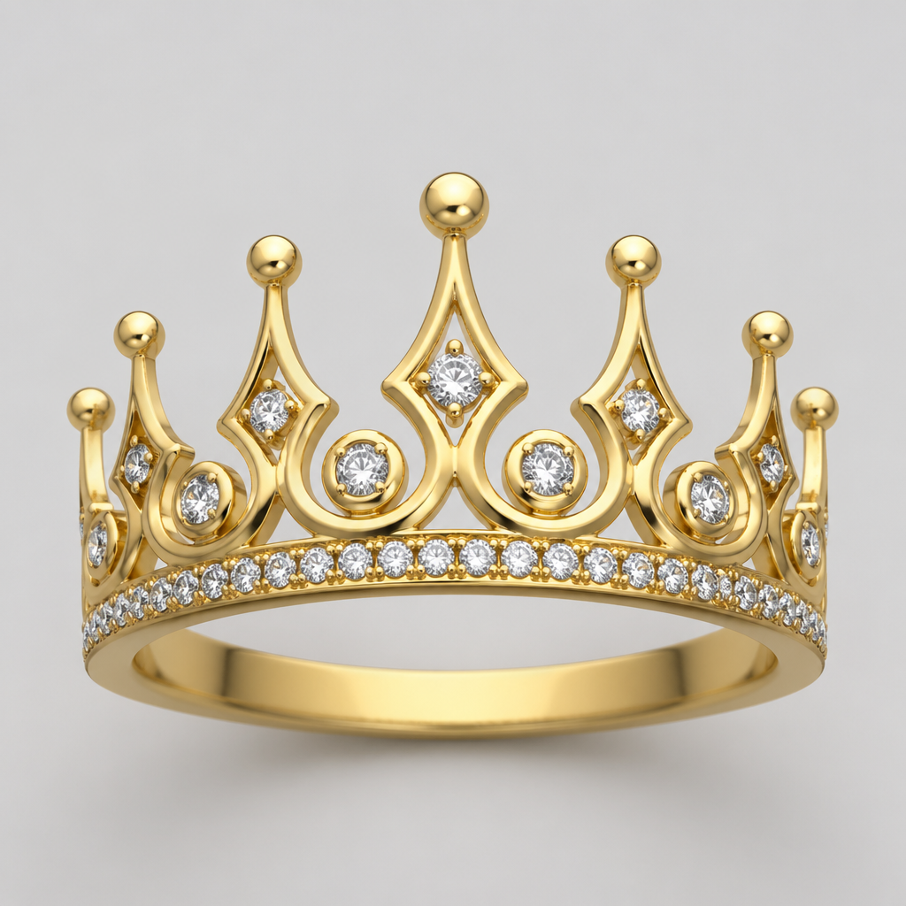 A women's ring. coroa
photorealistic jewelry design, A women's ring. coroa, modern style, just the design no text