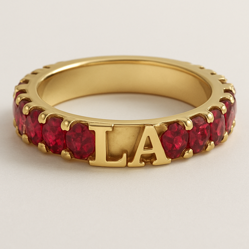 ruby ring with L and A letters 