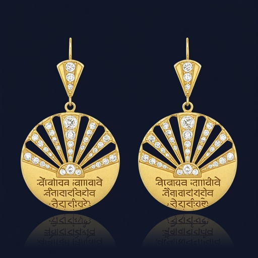 Серьги золотые в форме тонкого изящного полумесяца, полукруг как продолжение застежки, на полукруге надписи мантрами на санскрите