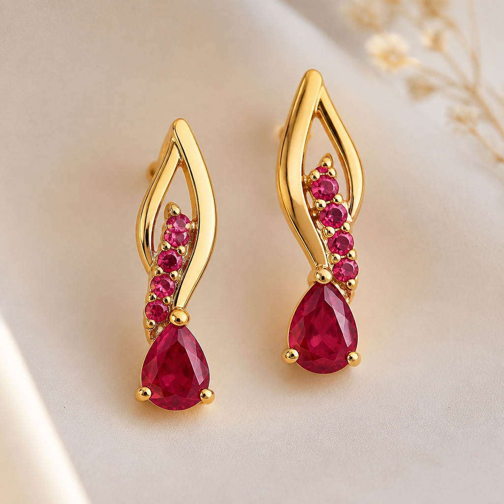 A women's earrings with ruby stones. don't change this earing
photorealistic jewelry design, A women's earrings with ruby stones. don't change this earing, modern style, just the design no text