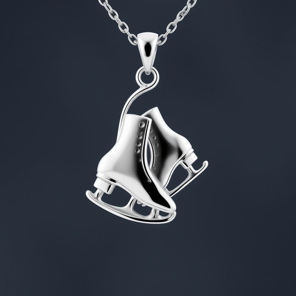 Pendant silver with stylized ice figure skating skates. Remove boots and leave only lowest part of skates. Add turquoise