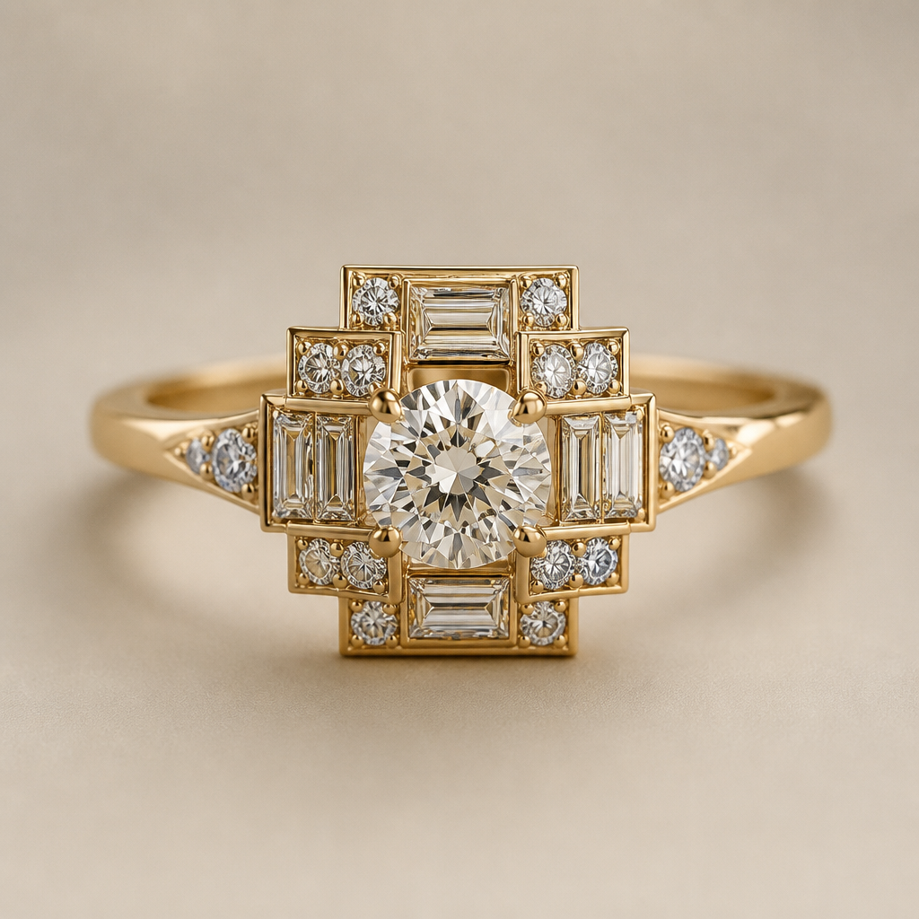 A art deco women's ring made of gold with diamond stones suitable for wedding
photorealistic jewelry design, A art deco women's ring made of gold with diamond stones suitable for wedding, art_deco style, just the design no text
