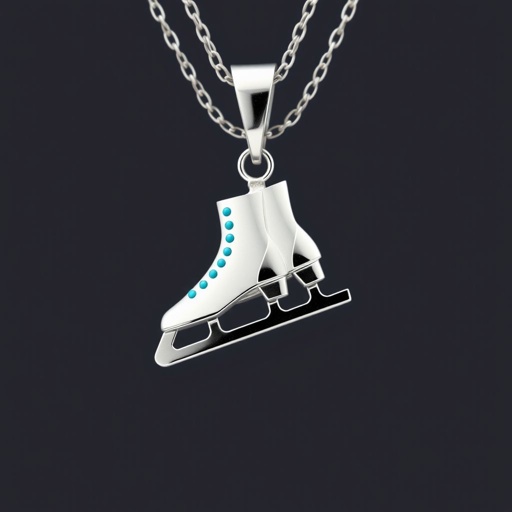 Pendant silver with stylized ice figure skating skates. Remove boots and leave only lowest part of skates. Add turquoise