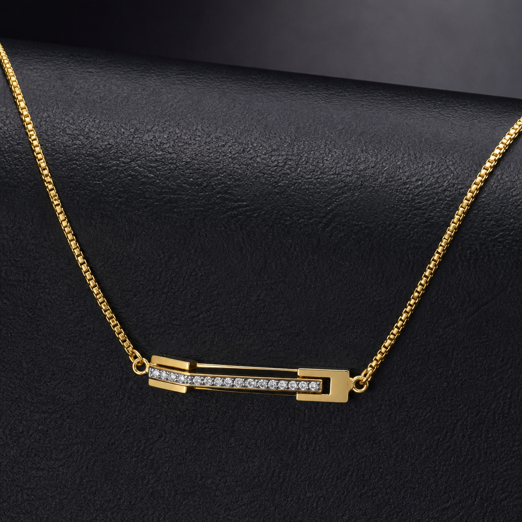 A modern men's necklace made of gold with diamond stones suitable for daily wear
photorealistic jewelry design, A modern men's necklace made of gold with diamond stones suitable for daily wear, modern style, just the design no text