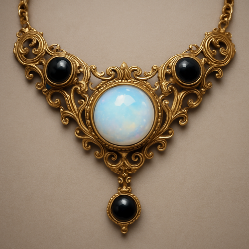 Opalite and onyx yellow gold collar