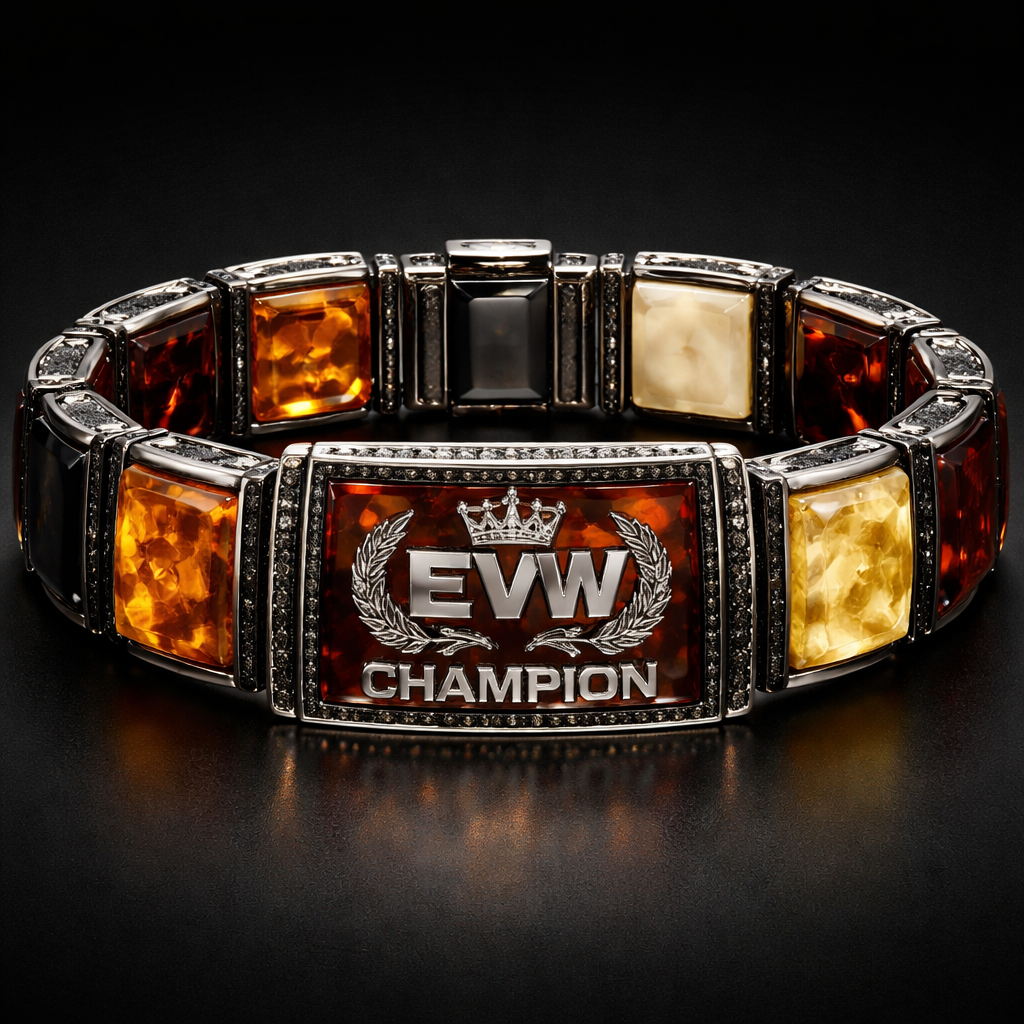 Naturalus Gintaras Gintaras zaliava, EVW champion logo ant gintarinio gabalo vyriska apyranke raudonas gintaras juodas gintaras balatas gintaras prabangus kvadratinis staciakampis stalo pavidalu